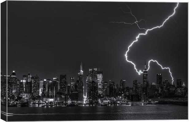 Lightning over New York City Canvas Print by Clarence Holmes