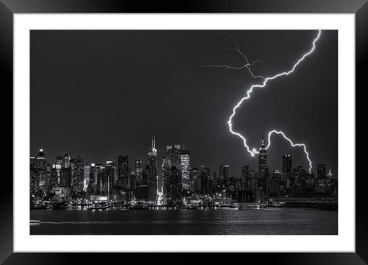 Lightning over New York City Framed Mounted Print by Clarence Holmes