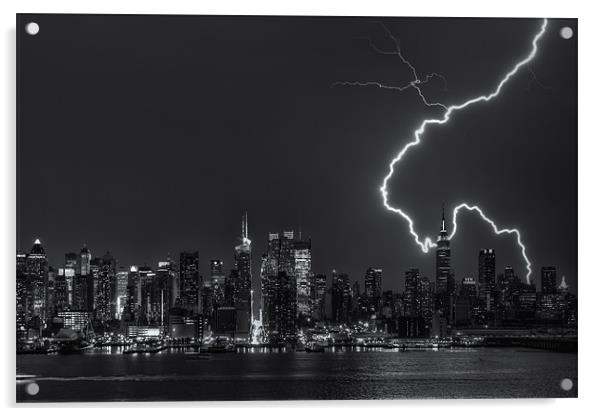 Lightning over New York City Acrylic by Clarence Holmes