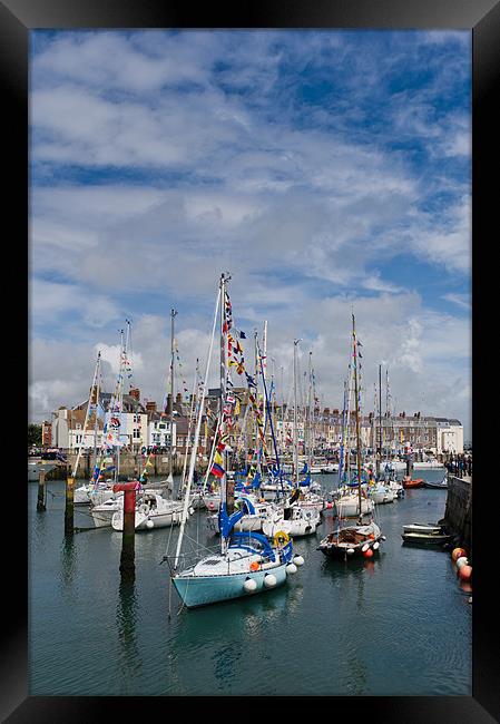 Weymouth yachts with bunting Framed Print by Gary Eason