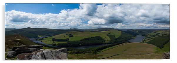 Ladybower reservoir from Derwent Edge Panoram Acrylic by Jonathan Swetnam