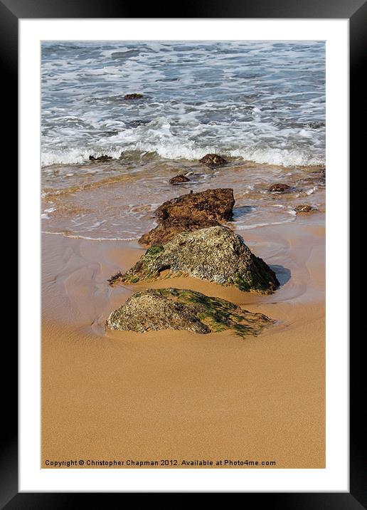 Rocks in the surf on Ramla Bay Framed Mounted Print by Christopher Chapman