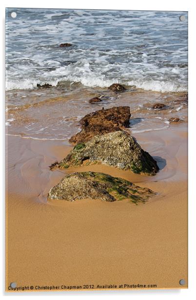 Rocks in the surf on Ramla Bay Acrylic by Christopher Chapman
