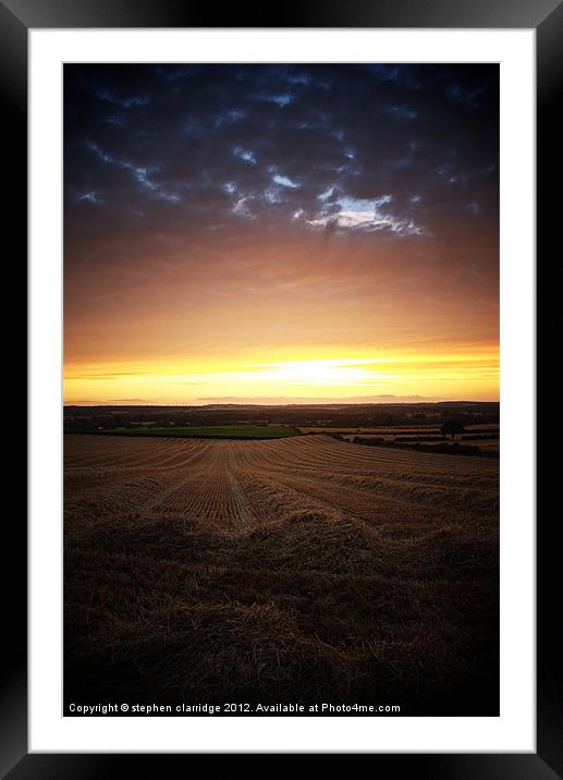 Sunset over fields Framed Mounted Print by stephen clarridge