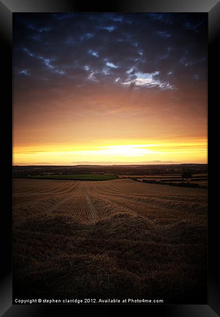 Sunset over fields Framed Print by stephen clarridge