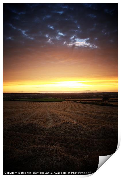 Sunset over fields Print by stephen clarridge
