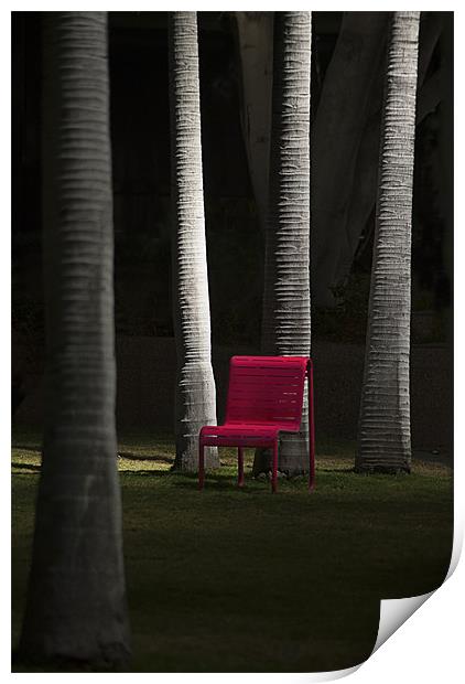 Red Chair in the Park Print by Panas Wiwatpanachat
