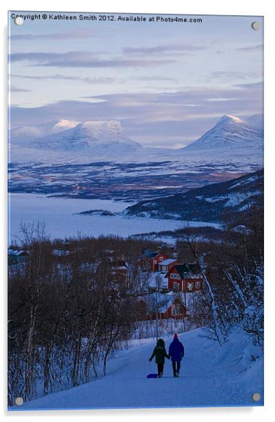 Couple walking in Lapland Acrylic by Kathleen Smith (kbhsphoto)