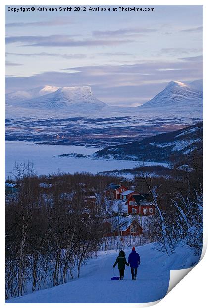 Couple walking in Lapland Print by Kathleen Smith (kbhsphoto)