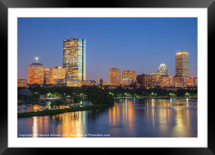 Boston Night Skyline II Framed Mounted Print by Clarence Holmes