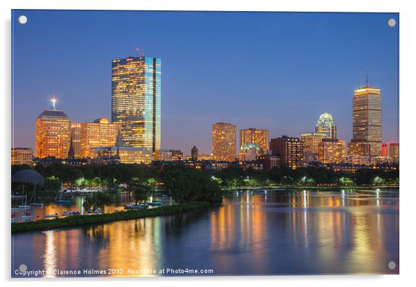 Boston Night Skyline II Acrylic by Clarence Holmes
