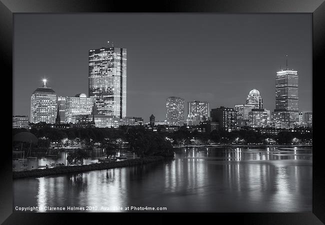Boston Night Skyline VII Framed Print by Clarence Holmes
