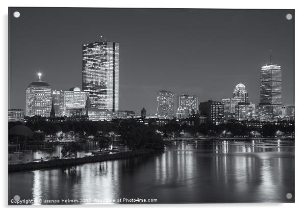 Boston Night Skyline VII Acrylic by Clarence Holmes