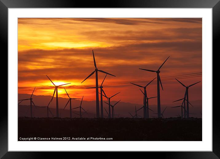 Wind Turbines Sunrise Framed Mounted Print by Clarence Holmes
