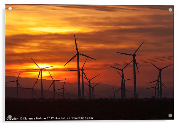 Wind Turbines Sunrise Acrylic by Clarence Holmes