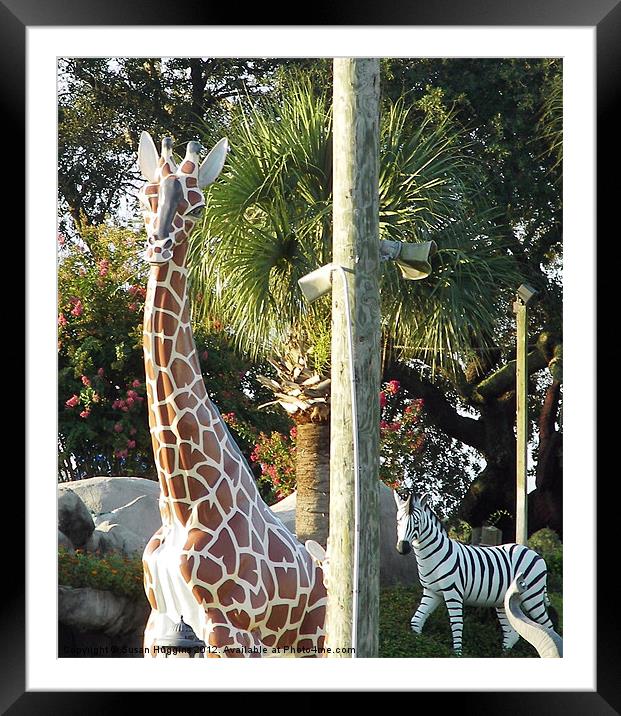 Giraffe and Zebra Statues Framed Mounted Print by Susan Medeiros