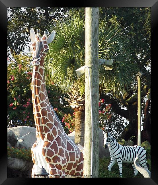 Giraffe and Zebra Statues Framed Print by Susan Medeiros