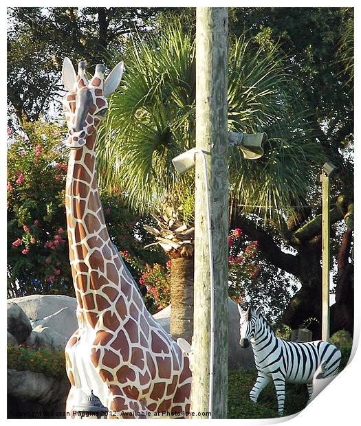 Giraffe and Zebra Statues Print by Susan Medeiros