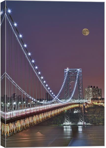 Moon Rise over the George Washington Bridge Canvas Print by Susan Candelario