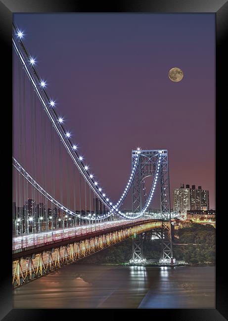 Moon Rise over the George Washington Bridge Framed Print by Susan Candelario