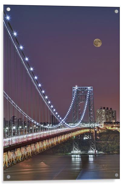 Moon Rise over the George Washington Bridge Acrylic by Susan Candelario