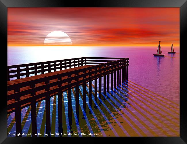 Pier at sunset Framed Print by Nicholas Burningham