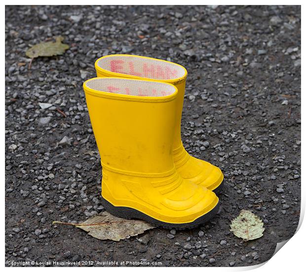 Yellow wellies Print by Louise Heusinkveld