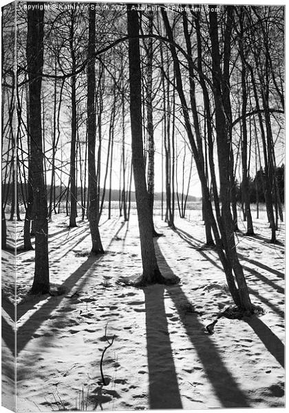 Trees in winter with shadows Canvas Print by Kathleen Smith (kbhsphoto)