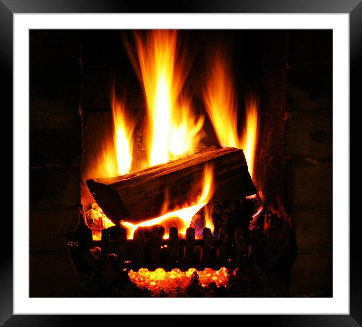 Log Fire Framed Mounted Print by Mark Pritchard