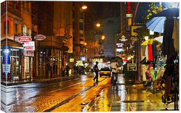 Rainy Night in Istanbul Canvas Print by Arfabita  