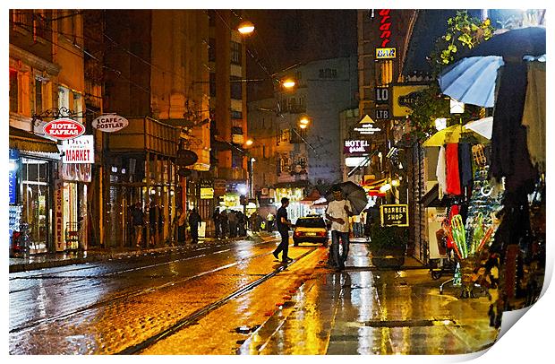 Rainy Night in Istanbul Print by Arfabita  