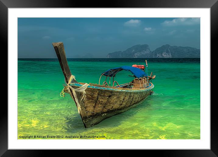 Longtail Boat Thailand Framed Mounted Print by Adrian Evans