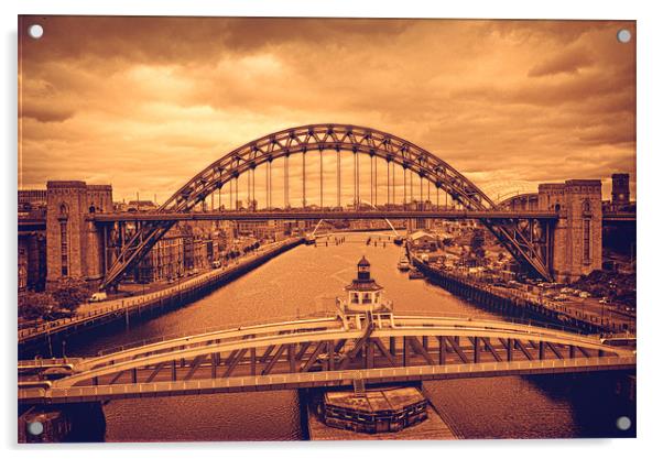 The Tyne Bridges Acrylic by John Ellis