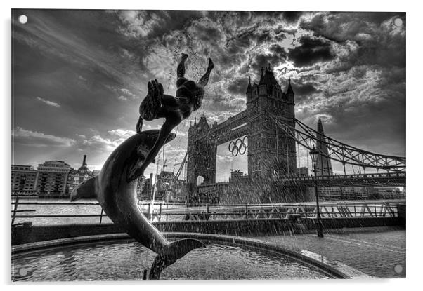 Fountain and Tower Bridge Acrylic by Dean Messenger