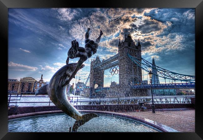 fountain and tower Bridge Framed Print by Dean Messenger