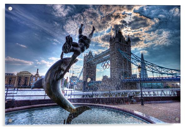fountain and tower Bridge Acrylic by Dean Messenger