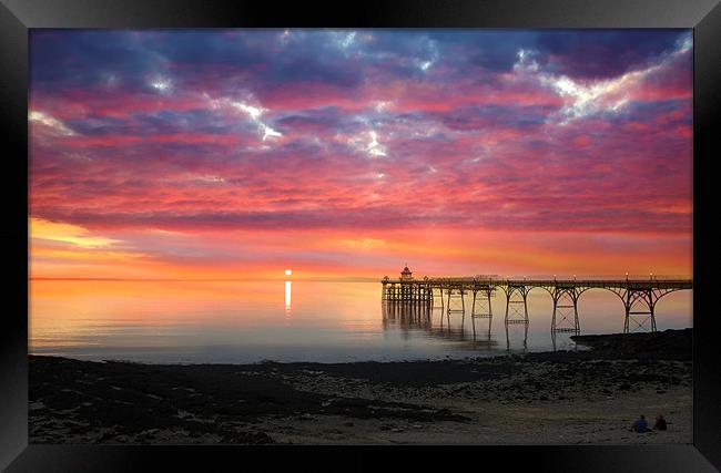 Clevedon Pier Sunset Framed Print by Mike Gorton