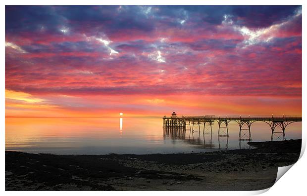 Clevedon Pier Sunset Print by Mike Gorton