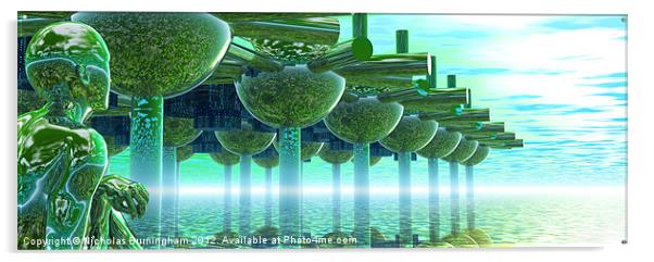 Panoramic Green City and Alien or Future Human Acrylic by Nicholas Burningham