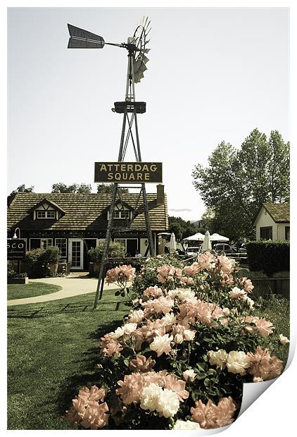 Windmill and a rose garden Print by Panas Wiwatpanachat