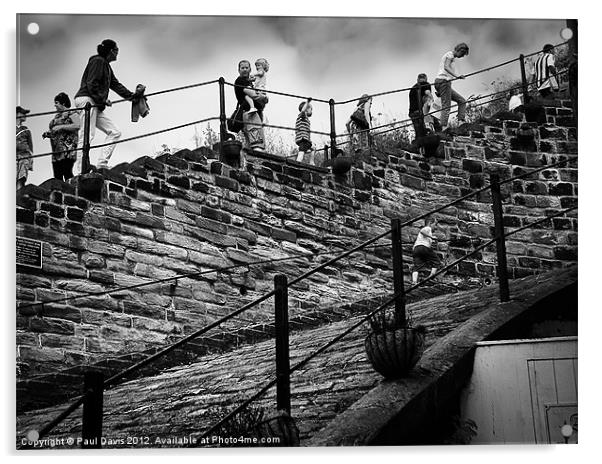 Climbing Whitby Abbey steps Acrylic by Paul Davis