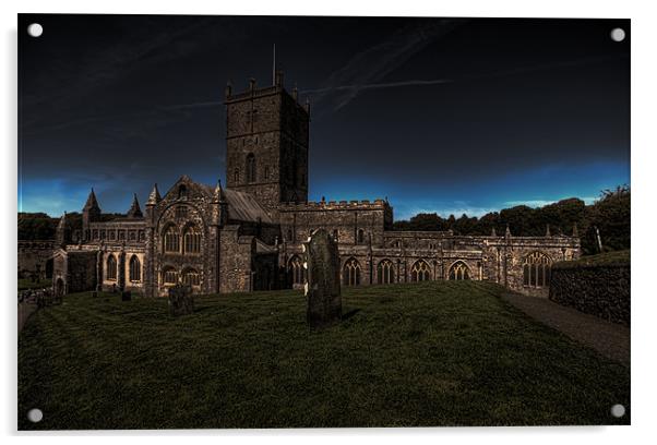 St Davids Cathedral Dusk Acrylic by Steve Purnell
