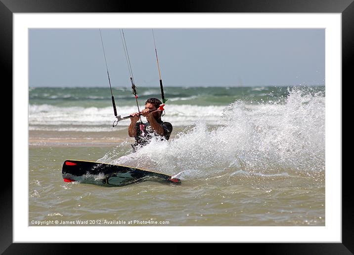Kite surfing in France Framed Mounted Print by James Ward
