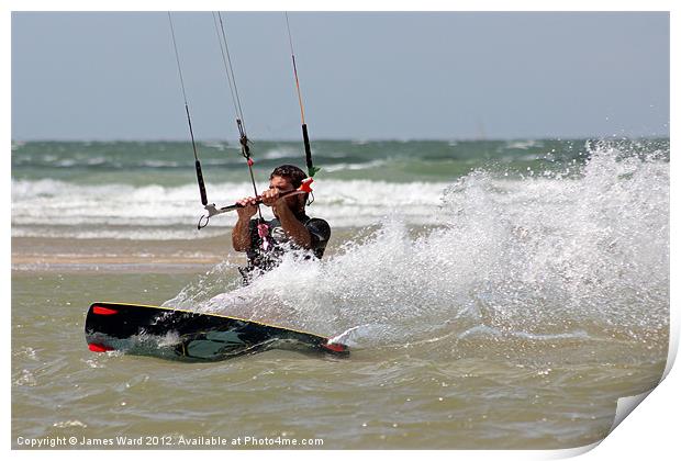 Kite surfing in France Print by James Ward