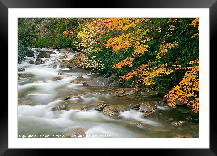Autumn River Cascades I Framed Mounted Print by Clarence Holmes