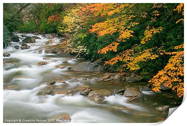 Autumn River Cascades I Print by Clarence Holmes