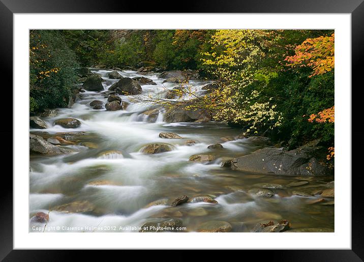 Autumn River Cascades II Framed Mounted Print by Clarence Holmes