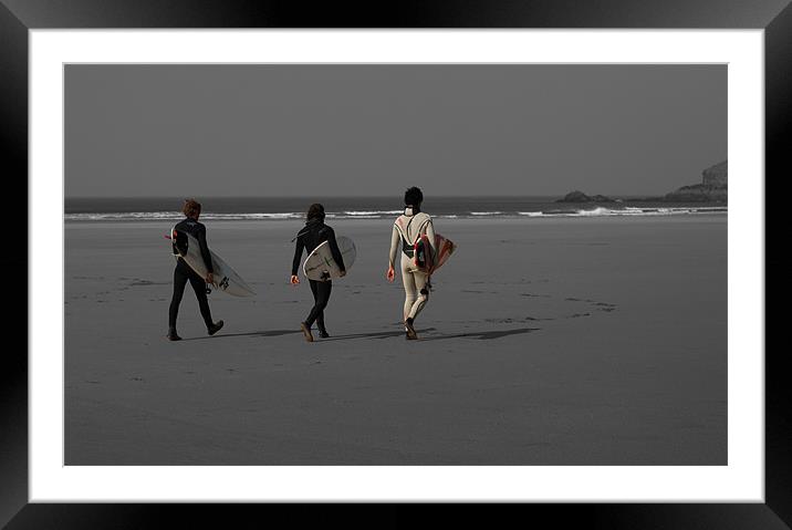 Surfers heading for the surf Framed Mounted Print by Dan Fisher
