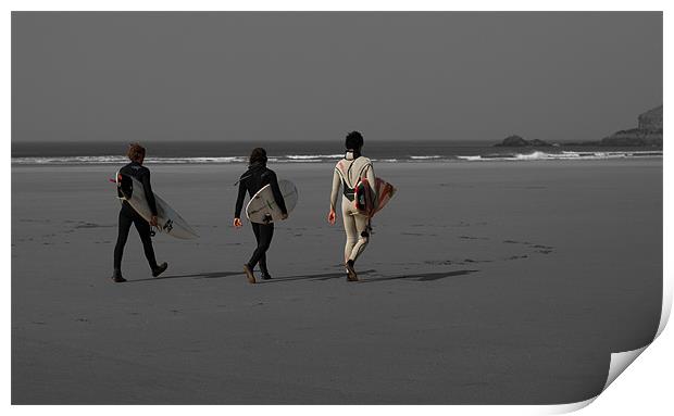 Surfers heading for the surf Print by Dan Fisher