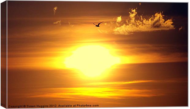 Seagull across the sunset Canvas Print by Susan Medeiros
